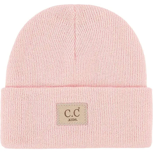 KIDS SUEDE PATCH BEANIE - PALE PINK