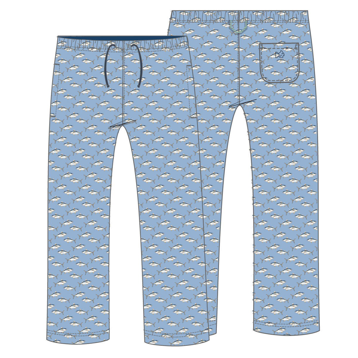 LOUNGE LIFE PANT - POWDER BLUE FISH PRINT