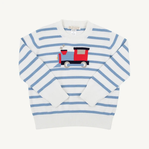 ISAAC'S INTARSIA SWEATER - BARRINGTON BLUE STRIPE TRAIN