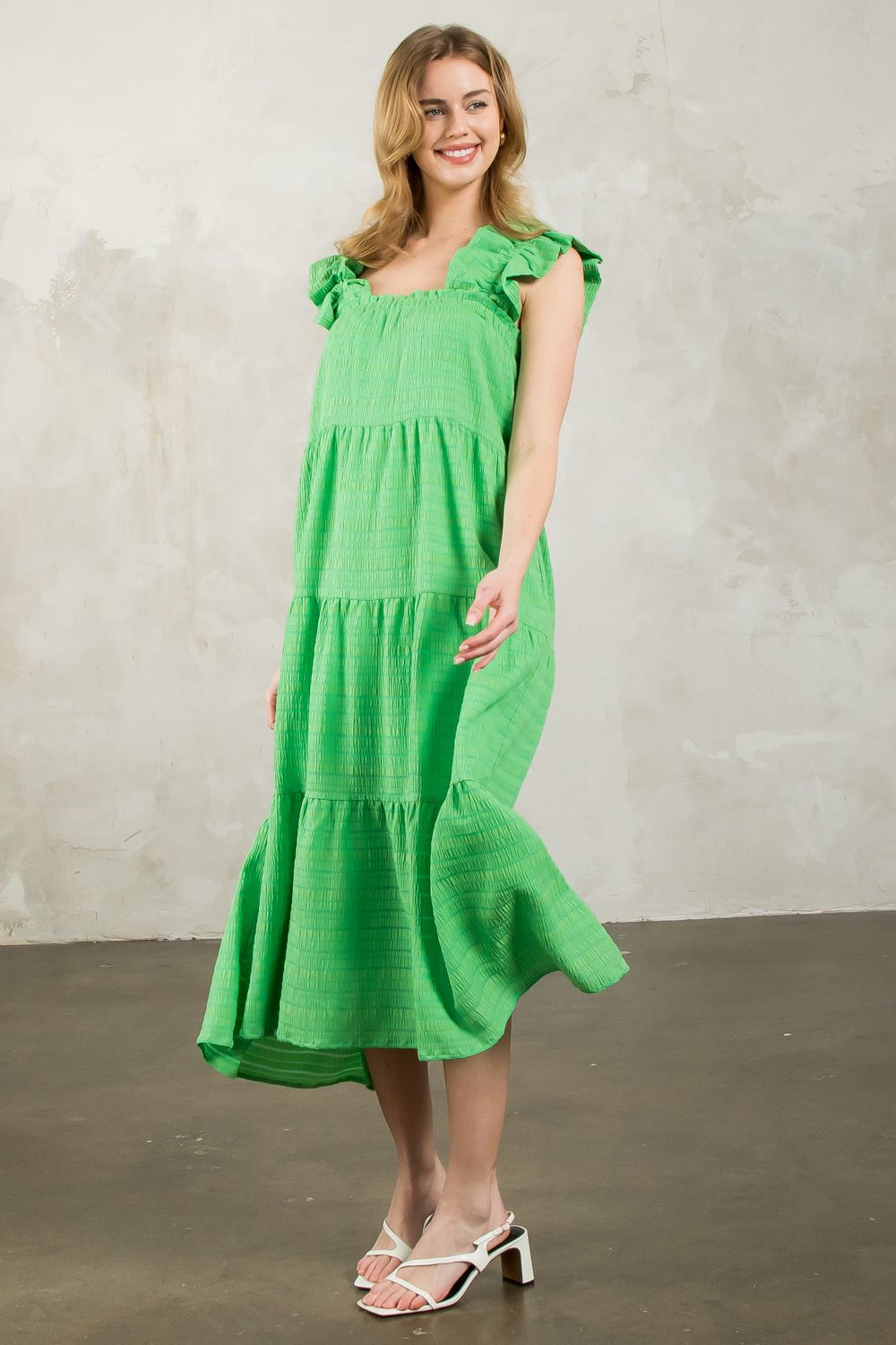 TEXTURED TIERED MAXI DRESS - GREEN Simply Carolina TEXTURED TIERED MAXI DRESS - GREEN Simply Carolina