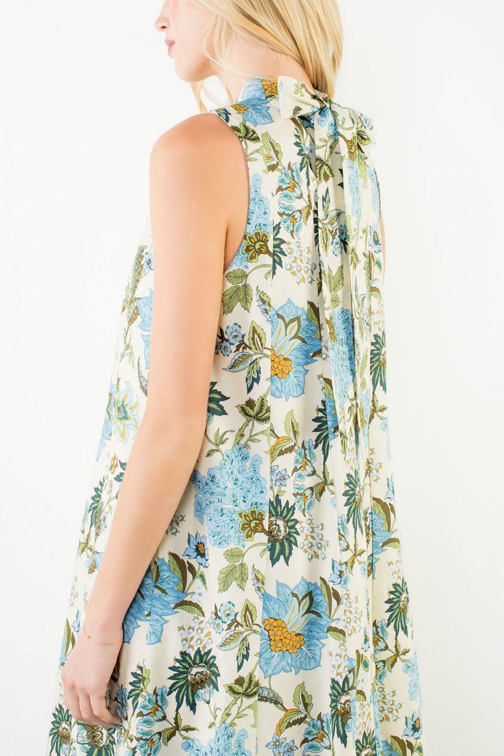 SLEEVELESS FLORAL PATTERN DRESS - BEIGE