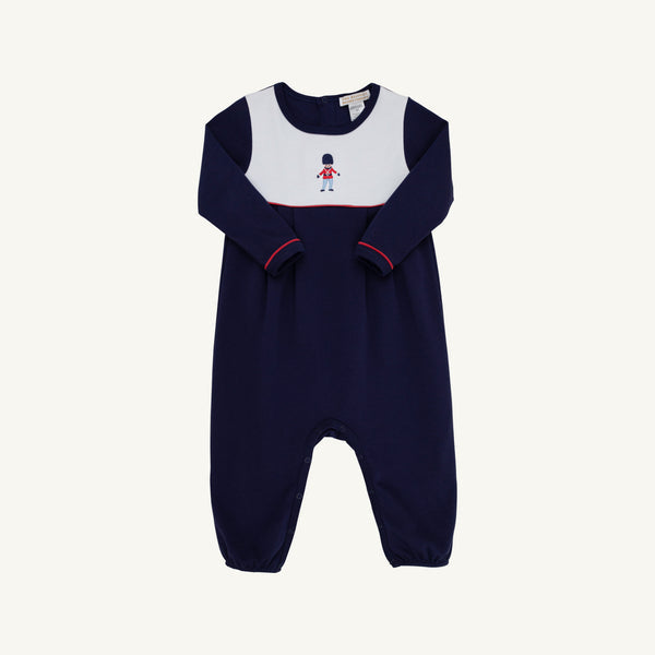 LONG SLEEVE BRADFORD ROMPER - NANTUCKET NAVY /WORTH AVE WHITE SOLDIER EMBROIDERY