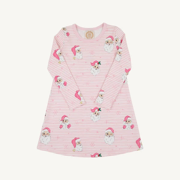 LONG SLEEVE POLLY PLAY DRESS - DEAR SANTA PALM PINK