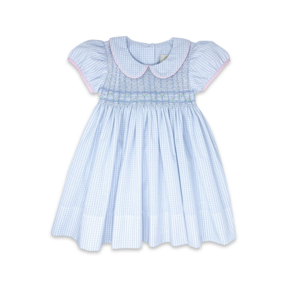 KELLI DRESS - WOODFORD BLUE WINDOWPANE