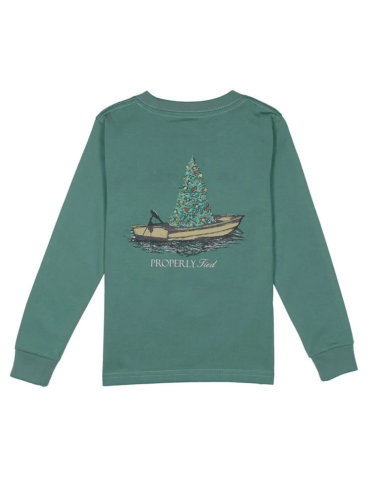 BOYS JOLLY BOAT LS TEE - MARINE GREEN