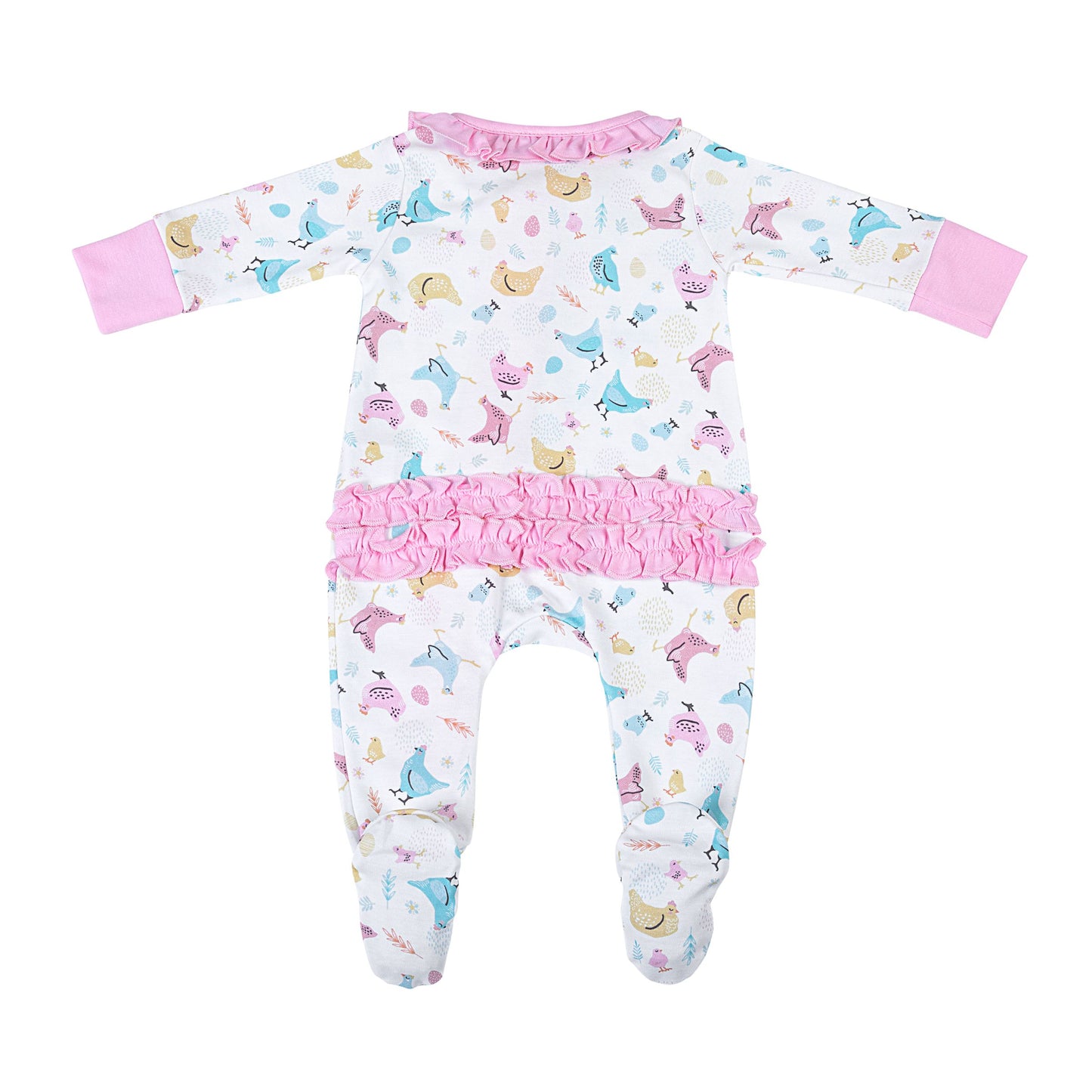 CHICKADEES PRINTED RUFFLE FOOTIE