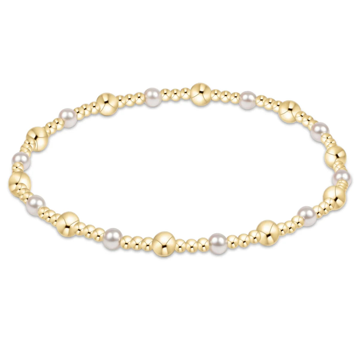 CLASSIC GOLD SINCERITY PATTERN 4MM BEAD BRACELET - PEARL