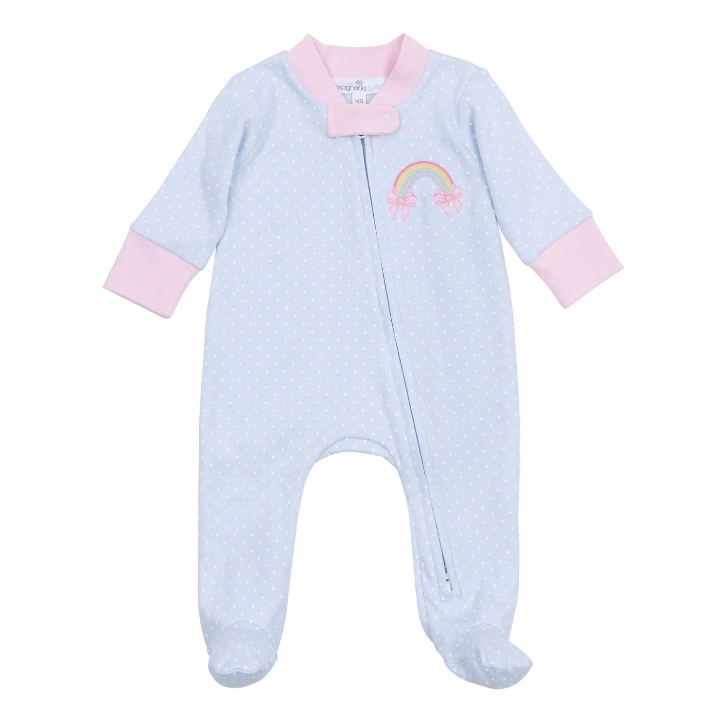 RAINBOW WISHES APPLIQUE PINK ZIPPER FOOTIE