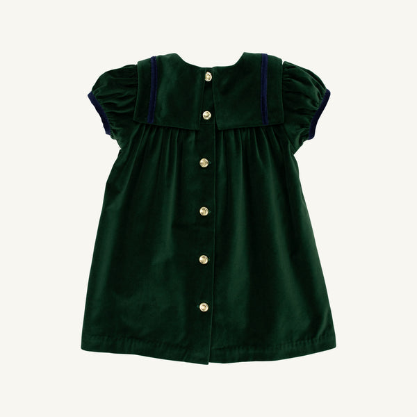 SHORT SLEEVE PATSY PARTY DRESS - VELVETEEN/GRIER GREEN/NANTUCKET NAVY