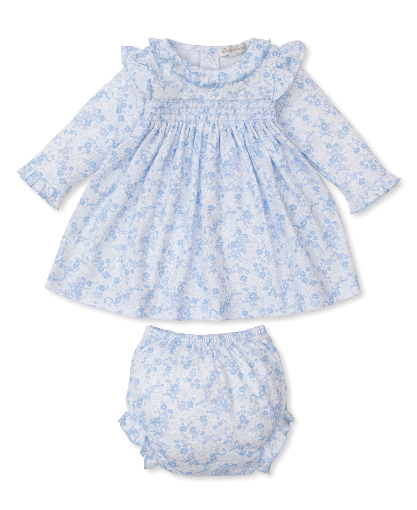 LS SMOCKED DRESS SET - BLUE OLD ENGLISH ROSES