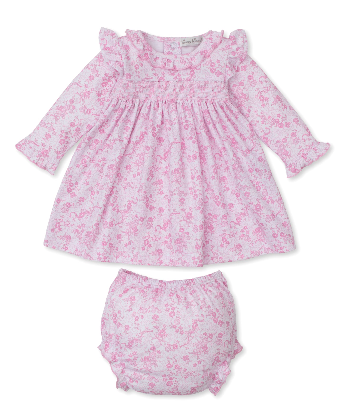 LS SMOCKED DRESS SET - PINK OLD ENGLISH ROSES