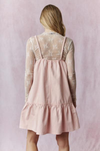 GIRLS BRAID SPAGHETTI W/BOW DETAIL DENIM, MINI DRESS - WASHED PINK