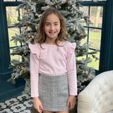 FLAT FRONT SKIRT - GRAY/PINK PLAID