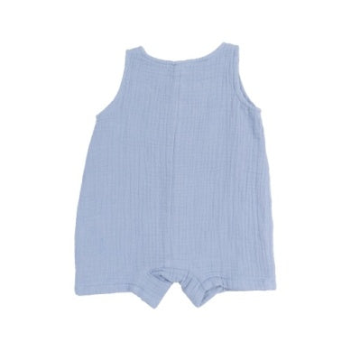SLEEVELESS SHORTIE ROMPER - DUSTY BLUE MUSLIN