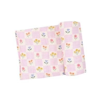 FLORAL CHECK SWADDLE BLANKET