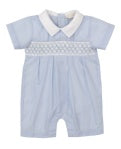 WOVEN PLAYSUIT W/ SMOCKING - LIGHT BLUE