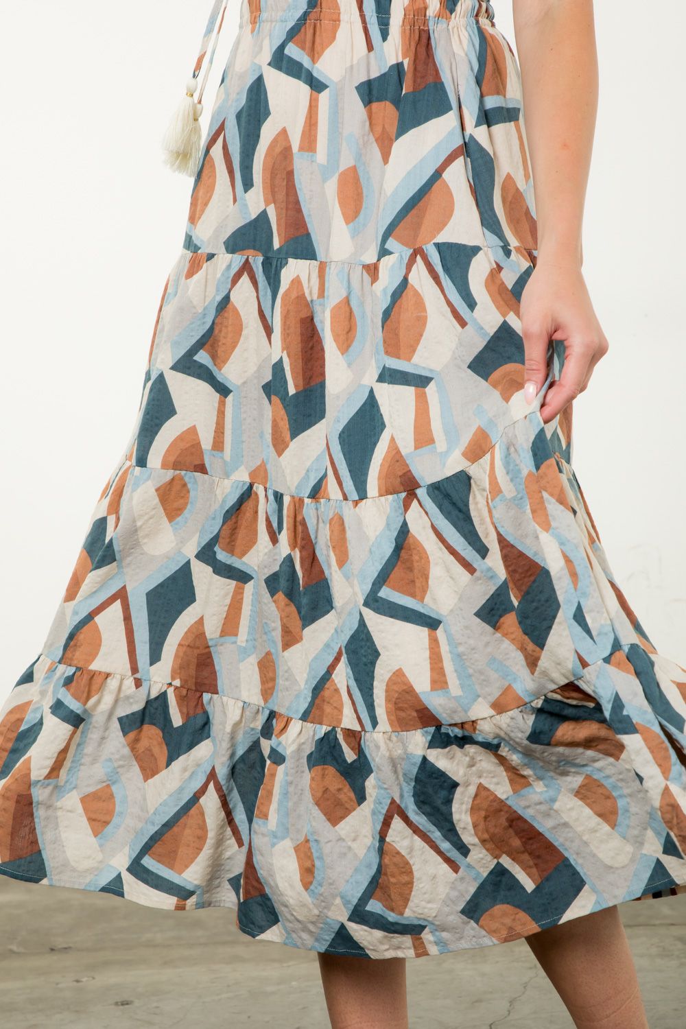 SMOCKED WAIST PRINT MAXI DRESS - BLUE
