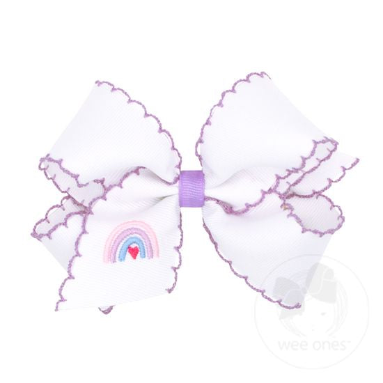 MEDUIM GROSGRAN MOONSTITCH RAINBOW EMBROIDERED HAIR BOW