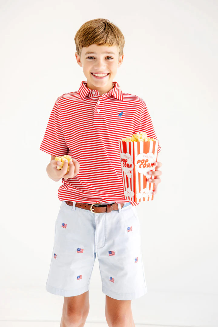 PRIM AND PROPER P0L0 SS PIMA - RICHMOND RED STRIPED/BARBADOS BLUE