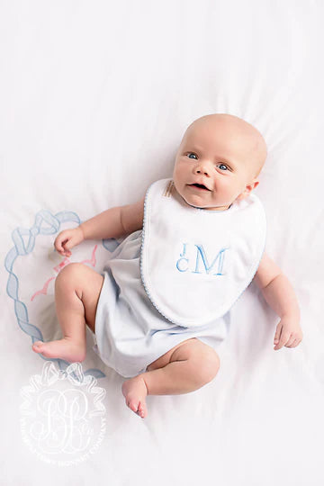 BELLYFUL BIB - WORTH AVENUE WHITE W/ BUCKHEAD BLUE PICOT TRIM