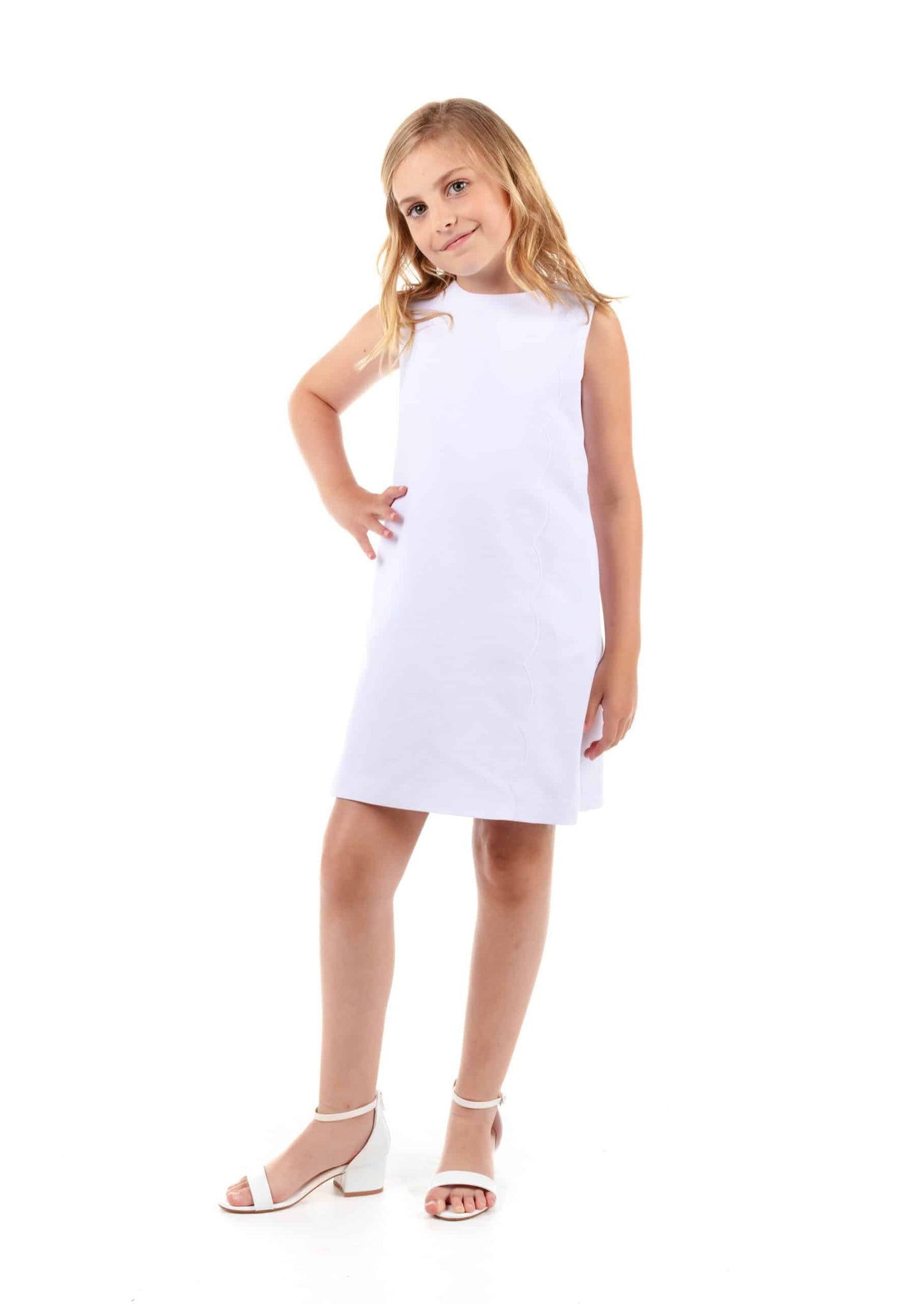 WHITE SCALLOP SUMMER TWILL DRESS