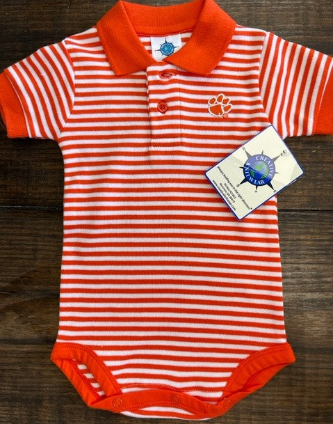 CLEMSON STRIPE POLO BODYSUIT