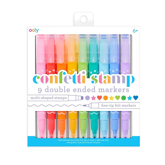 CONFETTI STAMP DOUBLE-ENDED MARKERS - SET OF 9