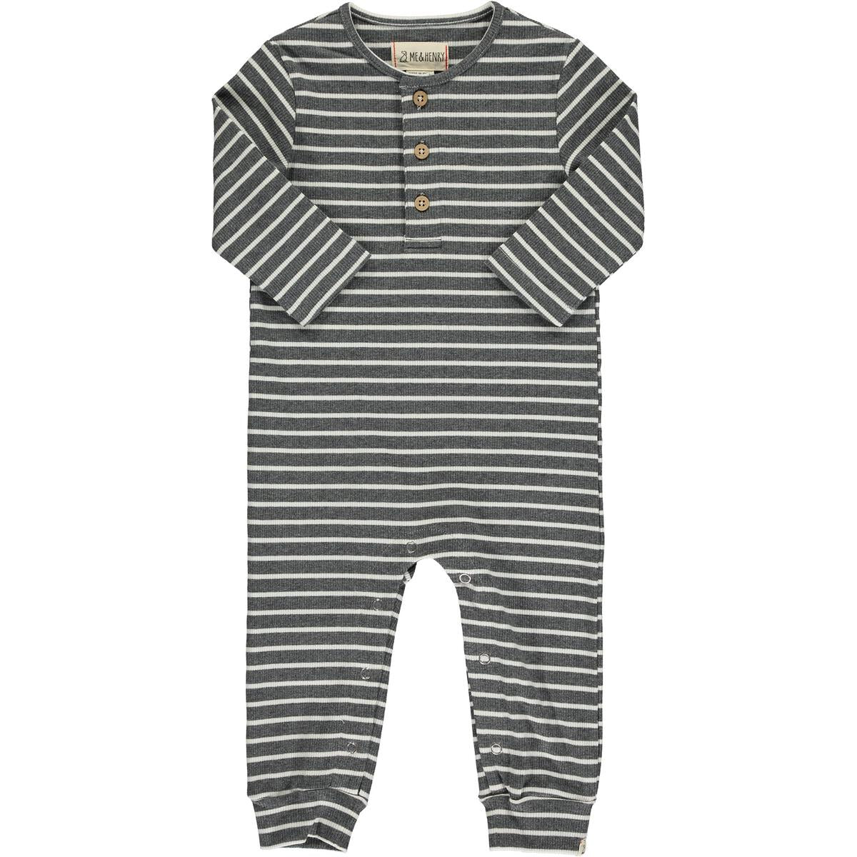 MASON RIB ROMPER - CHARCOAL/CREAM STRIPE