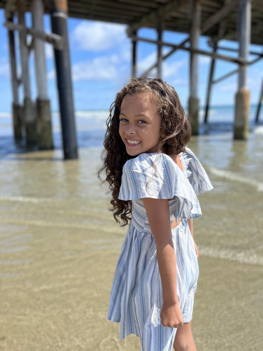 HALLIE DRESS - BLUE MINI MULTI STRIPE