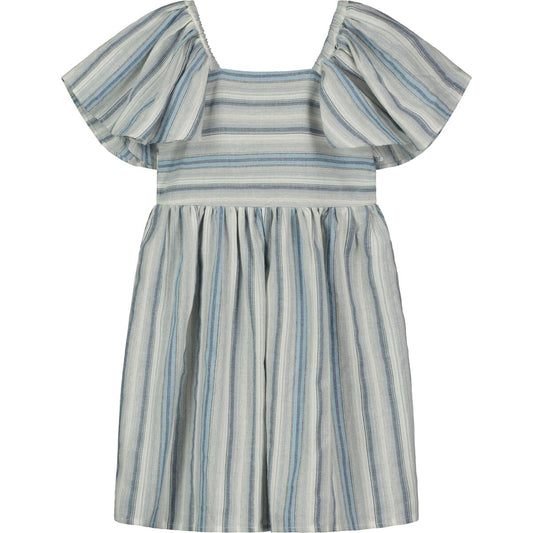 HALLIE DRESS - BLUE MINI MULTI STRIPE