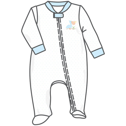 PELICAN BAY APPLIQUE LIGHT BLUE ZIPPER FOOTIE