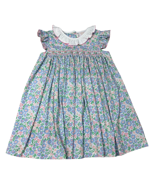 PERIWINKLE PEATALS SMOCKED FLUTTER DRESS