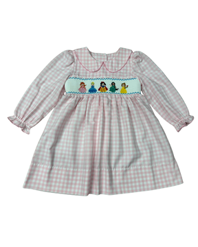 PINK CHECK LS SMOCKED PRINCESS DRESS
