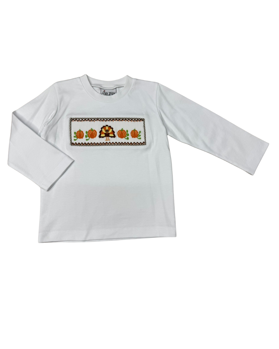 WHITE SMOCKED TURKEY/PUMPKIN TOP