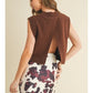 SOFT KNIT RIBBBED EDGES DETAIL OPEN BACK VEST - CHOCOLATE
