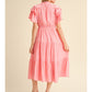 FRILLED TIE NECK MIDI DRESS - PINK