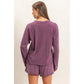 MINERAL WASH LONG SLEEVE RAW EDGE TOP & SHORT SET - BLACK