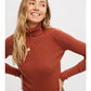 ESSENTIAL RIB TURTLE NECK PULLOVER - TERRACOTTA