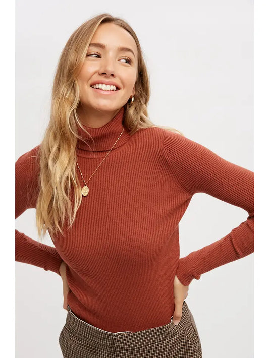 ESSENTIAL RIB TURTLE NECK PULLOVER - TERRACOTTA