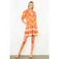 SHORT SLEEVE BUTTON UP FLORAL PATTERN DRESS - ORANGE