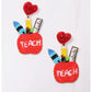 SCHOOL SUPPLIES BEADED EARRINGS - RED