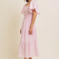 TIERED FLORAL MIDI DRESS - BALLERINA PINK