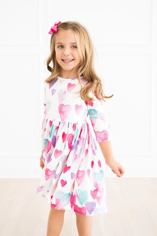 LIGHT HEARTED 3/4 SLEEVE POCKET TWIRL DRESS