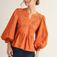 PUFF SLEEVE PEPLUM TOP - CAMEL