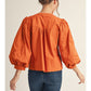 PUFF SLEEVE PEPLUM TOP - CAMEL