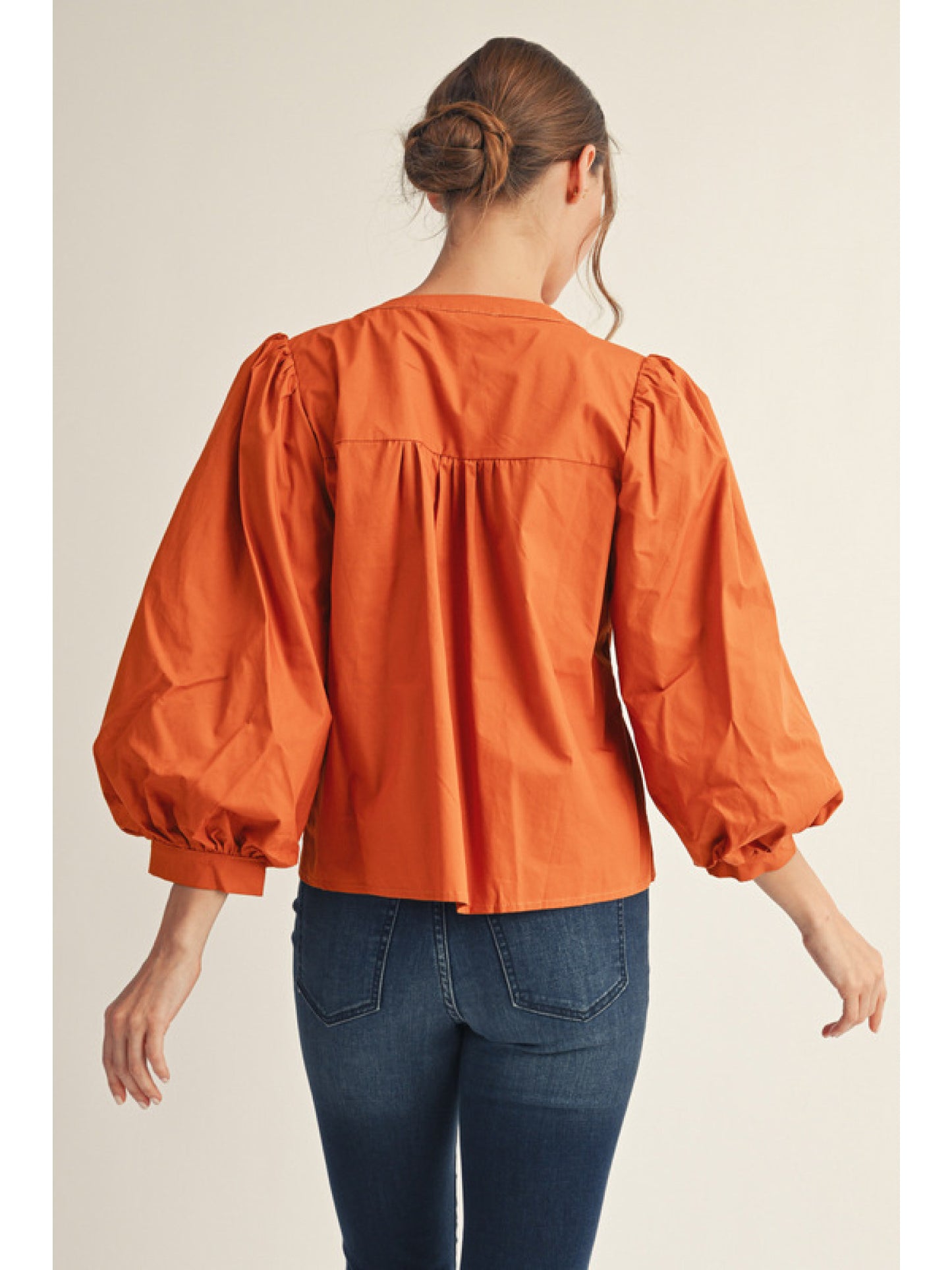 PUFF SLEEVE PEPLUM TOP - CAMEL