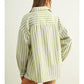 STRIPED BUTTON DOWN LINEN SHIRT - SAGE