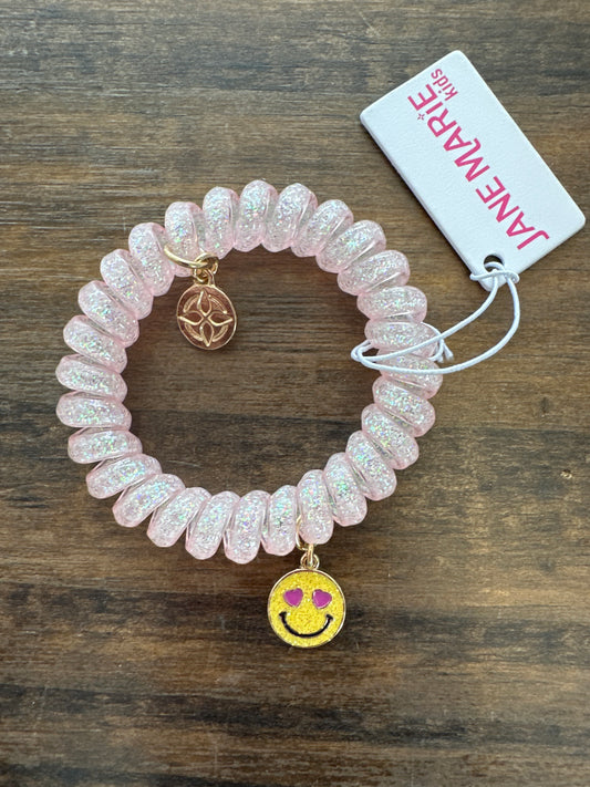KIDS LIGHT PINK GLITTER SPIRAL BAND WITH HEART EYES FACE BRACELET