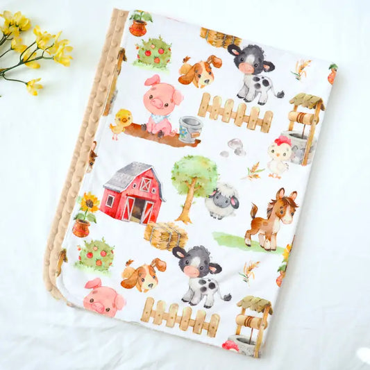 BABY & TODDLER MINKY BLANKET - FARM ANIMALS