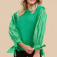 BALLOON SLEEVE RIBBON TIE TOP - EMERALD